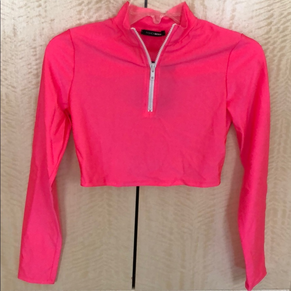 FashionNova spandex hot pink quarter zip sweater